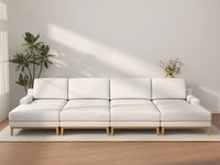 Deluxe Cloud 4-Seater White Open Space Pit Sectional | 8-Piece (Includes 4 Ottomans), Linen Look Poly Fabric, Easy To Clean