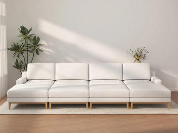 Deluxe Cloud 4-Seater White Open Space Pit Sectional | 8-Piece (Includes 4 Ottomans), Linen Look Poly Fabric, Easy To Clean