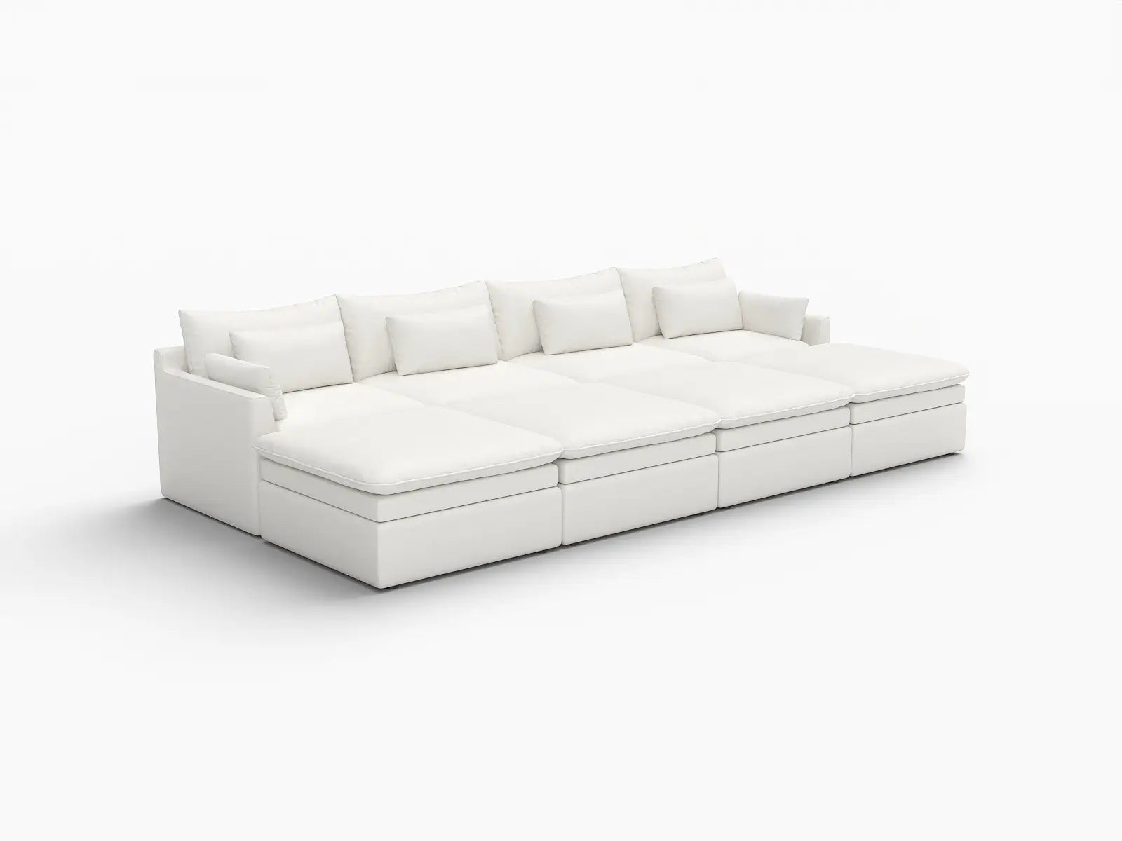 Seccional de Pozo Abierto de 4 Asientos Cloud Deluxe Blanco | 8 Piezas (incluye 4 otomanas), Tela de Poliéster con Aspecto de Lino, Fácil de Limpiar