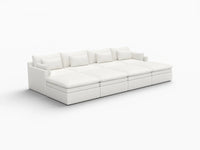 Seccional de Pozo Abierto de 4 Asientos Cloud Deluxe Blanco | 8 Piezas (incluye 4 otomanas), Tela de Poliéster con Aspecto de Lino, Fácil de Limpiar