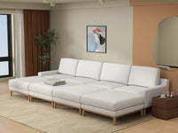 Deluxe Cloud 4-Seater White Open Space Pit Sectional | 8-Piece (Includes 4 Ottomans), Linen Look Poly Fabric, Easy To Clean