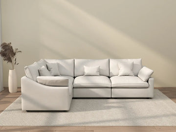Deluxe Cloud 4-Seater White Pit Sectional | 4-Piece, Chenille And Linen Fabric, Washable Cushion Covers