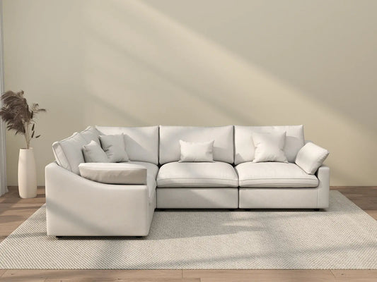 Deluxe Cloud 4-Seater White Pit Sectional | 4-Piece, Chenille And Linen Fabric, Washable Cushion Covers
