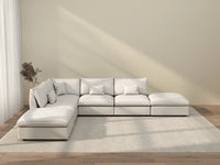 Deluxe Cloud 4-Seater White Pit Sectional | 6-Piece (Includes 2 Ottomans), Chenille And Linen Fabric, Washable Cushion Covers