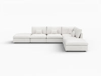 Deluxe Cloud 4-Seater White Pit Sectional | 6-Piece (Includes 2 Ottomans), Chenille And Linen Fabric, Washable Cushion Covers