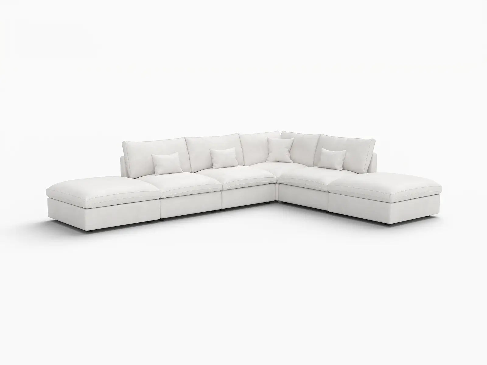 Deluxe Cloud 4-Seater White Pit Sectional | 6-Piece (Includes 2 Ottomans), Chenille And Linen Fabric, Washable Cushion Covers