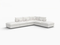 Deluxe Cloud 4-Seater White Pit Sectional | 6-Piece (Includes 2 Ottomans), Chenille And Linen Fabric, Washable Cushion Covers