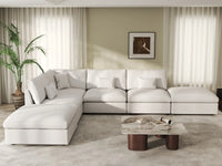 Deluxe Cloud 4-Seater White Pit Sectional | 6-Piece (Includes 2 Ottomans), Chenille And Linen Fabric, Washable Cushion Covers