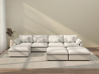 Deluxe Cloud 4-Seater White Pit Sectional | 7-Piece (Includes 3 Ottomans), Chenille And Linen Fabric, Washable Cushion Covers