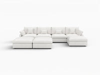 Deluxe Cloud 4-Seater White Pit Sectional | 7-Piece (Includes 3 Ottomans), Chenille And Linen Fabric, Washable Cushion Covers