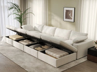 Deluxe Premium Cloud Sectional Sofa Covers | White Cotton and Linen Sofa Cover for 4-Seater with 4-Ottomans