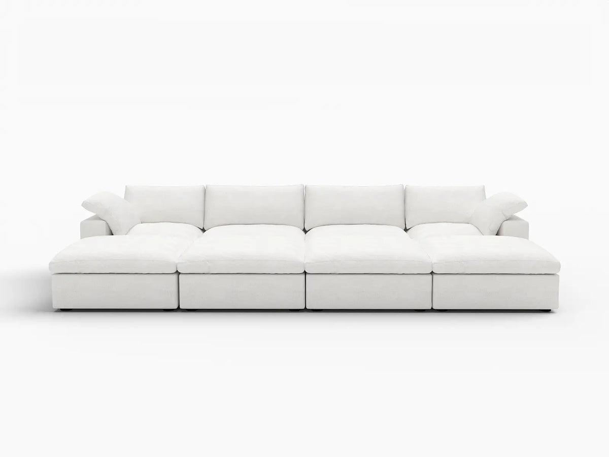 Deluxe Premium Cloud Sectional Sofa Covers | White Cotton and Linen Sofa Cover for 4-Seater with 4-Ottomans