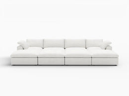 Deluxe Premium Cloud Sectional Sofa Covers | White Cotton and Linen Sofa Cover for 4-Seater with 4-Ottomans