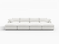 Deluxe Premium Cloud Sectional Sofa Covers | White Cotton and Linen Sofa Cover for 4-Seater with 4-Ottomans