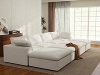 Deluxe Premium Cloud Sectional Sofa Covers | White Cotton and Linen Sofa Cover for 4-Seater with 4-Ottomans