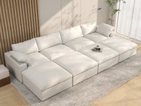 Deluxe Premium Cloud Sectional Sofa Covers | White Cotton and Linen Sofa Cover for 4-Seater with 4-Ottomans