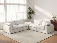 Deluxe Cloud 4-Seater White V-Shaped Sectional | 5-Piece (Includes 1 Ottoman), Cotton And Linen Fabric, Living Room Seating, Washable Cushion Covers