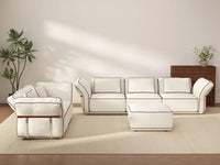 Deluxe Cloud 5-Seater Beige Large Space L-Shaped Sectional | 6-Piece (Includes 1 Ottoman), Bouclé Sherpa-Like Fabric, Easy To Clean