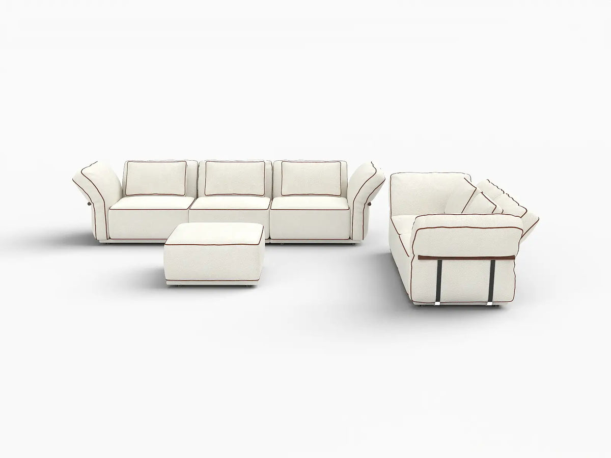 Deluxe Cloud 5-Seater Beige Large Space L-Shaped Sectional | 6-Piece (Includes 1 Ottoman), Bouclé Sherpa-Like Fabric, Easy To Clean
