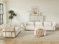 Deluxe Cloud 5-Seater Beige Large Space L-Shaped Sectional | 6-Piece (Includes 1 Ottoman), Bouclé Sherpa-Like Fabric, Easy To Clean
