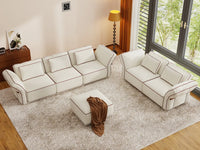 Deluxe Cloud 5-Seater Beige Large Space L-Shaped Sectional | 6-Piece (Includes 1 Ottoman), Bouclé Sherpa-Like Fabric, Easy To Clean
