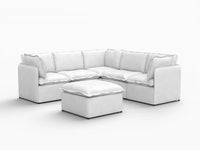 Deluxe Cloud 5-Seater Beige Large Space Sofa Set | 6-Piece (Includes 1 Ottoman), Linen Look Poly Fabric, Easy To Clean