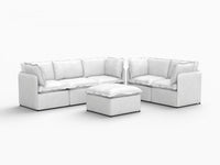 Deluxe Cloud 5-Seater Beige Large Space Sofa Set | 6-Piece (Includes 1 Ottoman), Linen Look Poly Fabric, Easy To Clean