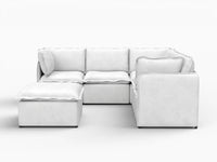 Deluxe Cloud 5-Seater Beige Large Space Sofa Set | 6-Piece (Includes 1 Ottoman), Linen Look Poly Fabric, Easy To Clean