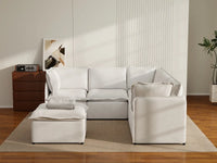 Deluxe Cloud 5-Seater Beige Large Space Sofa Set | 6-Piece (Includes 1 Ottoman), Linen Look Poly Fabric, Easy To Clean