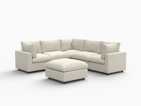 Lounge Cloud Sectional Sofa Covers | Beige Linen-Blend Chenille Sofa Cover for 5-Seater with 1-Ottoman