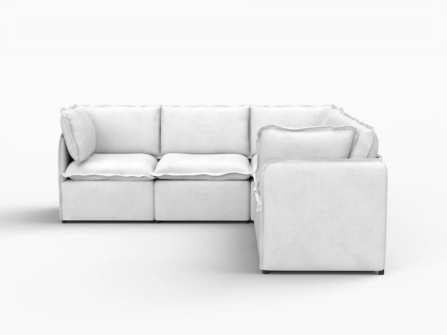 Deluxe Cloud 5-Seater Beige Large Space V-Shaped Sectional | 5-Piece, Linen Look Poly Fabric, Easy To Clean