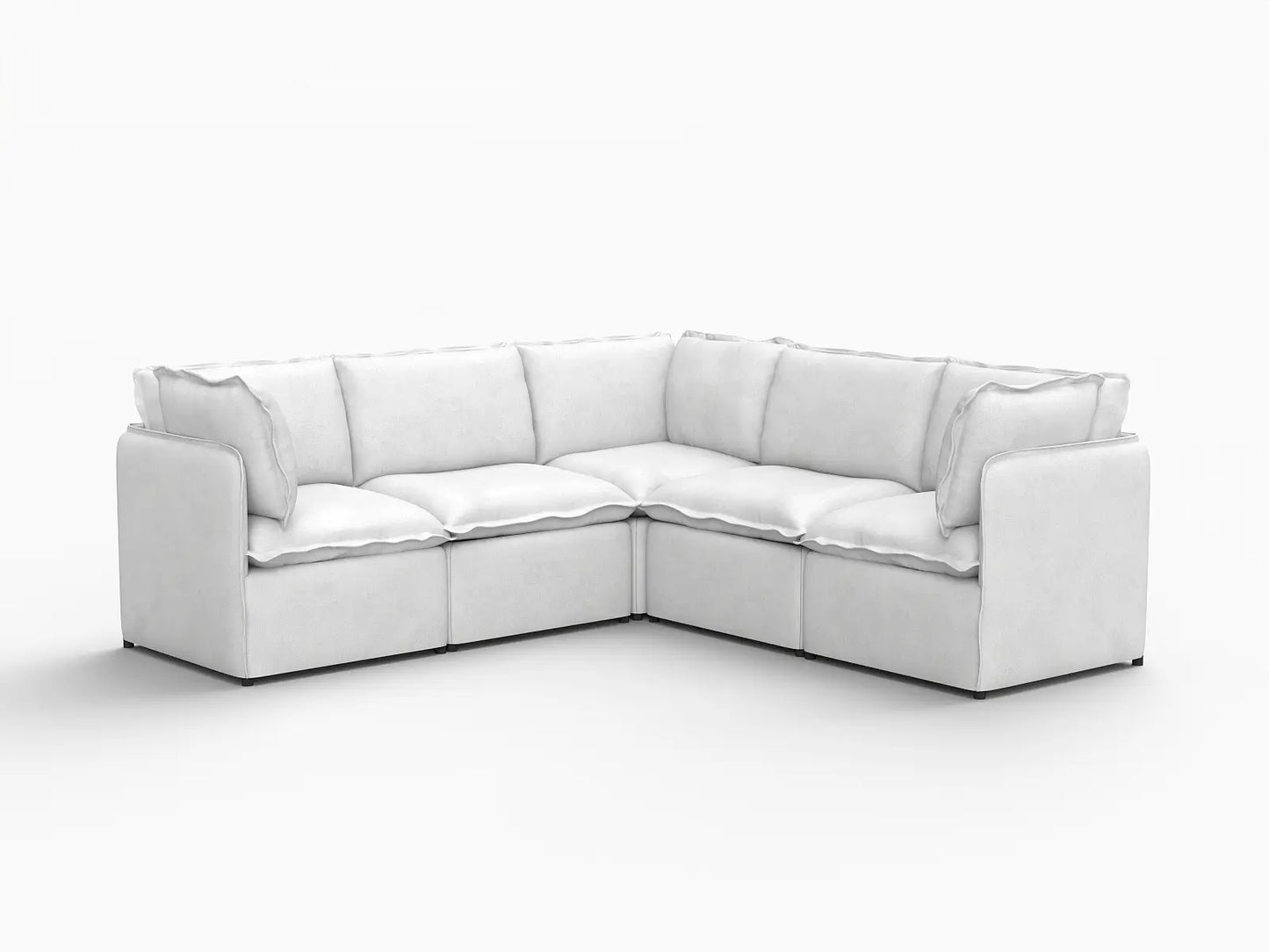 Deluxe Cloud 5-Seater Beige Large Space V-Shaped Sectional | 5-Piece, Linen Look Poly Fabric, Easy To Clean