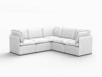 Deluxe Cloud 5-Seater Beige Large Space V-Shaped Sectional | 5-Piece, Linen Look Poly Fabric, Easy To Clean