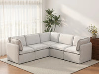 Deluxe Cloud 5-Seater Beige Large Space V-Shaped Sectional | 5-Piece, Linen Look Poly Fabric, Easy To Clean