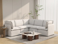 Deluxe Cloud 5-Seater Beige Large Space V-Shaped Sectional | 5-Piece, Linen Look Poly Fabric, Easy To Clean