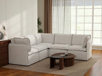 Deluxe Cloud 5-Seater Beige Large Space V-Shaped Sectional | 5-Piece, Linen Look Poly Fabric, Easy To Clean
