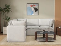 Deluxe Cloud 5-Seater Beige Large Space V-Shaped Sectional | 5-Piece, Linen Look Poly Fabric, Easy To Clean