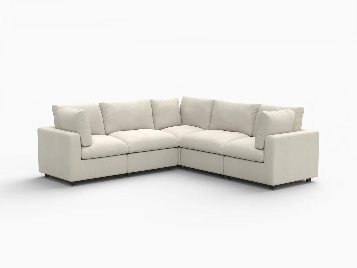 Seccional en forma de V grande de lujo Cloud de 5 plazas color beige | 5 piezas, tela de chenilla de mezcla de lino, fácil de limpiar