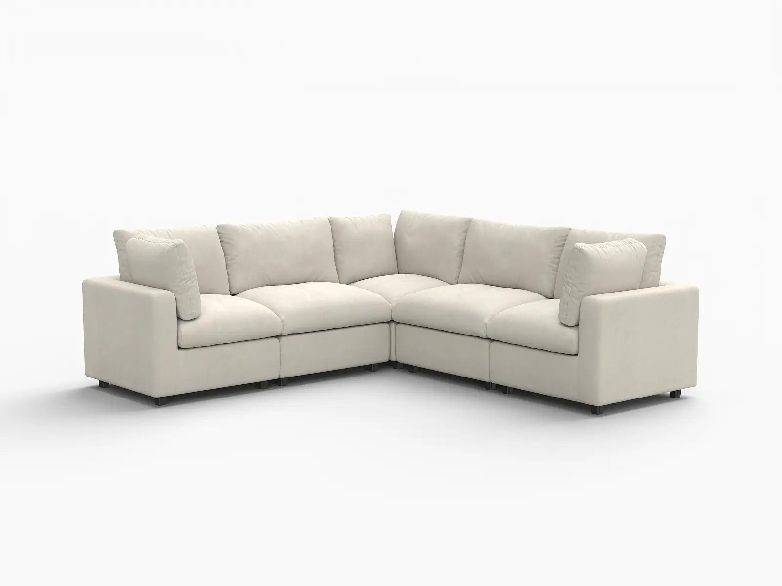 Seccional en forma de V grande de lujo Cloud de 5 plazas color beige | 5 piezas, tela de chenilla de mezcla de lino, fácil de limpiar