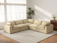 Deluxe Cloud 5-Seater Beige V-Shaped Sectional | 5-Piece, Velvet Fabric, Living Room Seating, Washable Cushion Covers