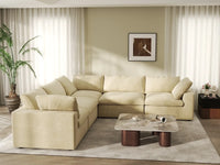 Deluxe Cloud 5-Seater Beige V-Shaped Sectional | 5-Piece, Velvet Fabric, Living Room Seating, Washable Cushion Covers
