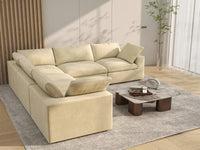 Deluxe Cloud 5-Seater Beige V-Shaped Sectional | 5-Piece, Velvet Fabric, Living Room Seating, Washable Cushion Covers