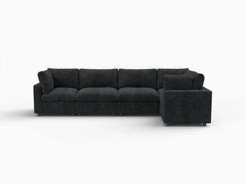 Lounge Cloud Sectional Sofa Covers | Black Linen-Blend Chenille Sofa Cover for 5-Seater