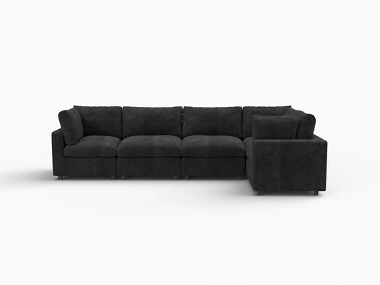 Lounge Cloud Sectional Sofa Covers | Black Linen-Blend Chenille Sofa Cover for 5-Seater