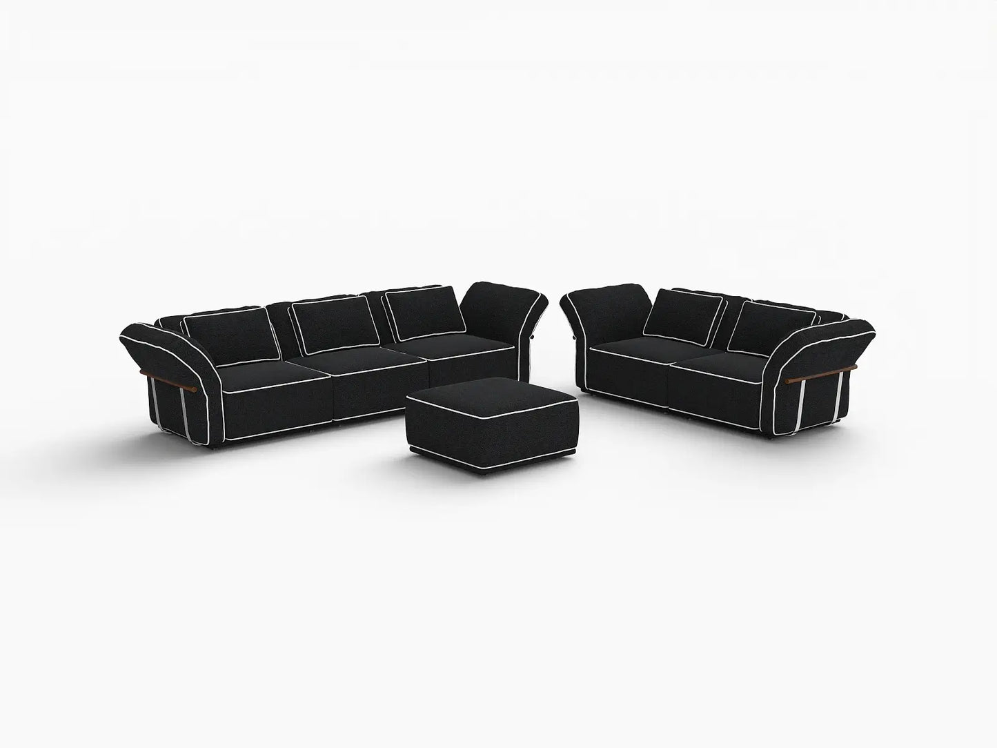 Deluxe Cloud 5-Seater Black Large Space L-Shaped Sectional | 6-Piece (Includes 1 Ottoman), Bouclé Sherpa-Like Fabric, Easy To Clean