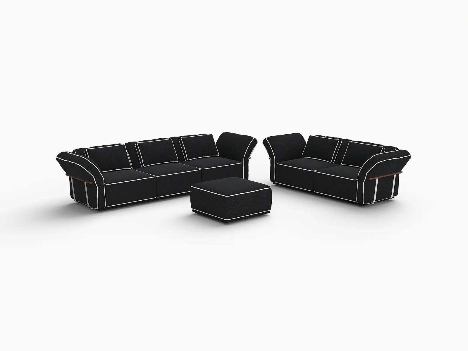 Deluxe Cloud 5-Seater Black Large Space L-Shaped Sectional | 6-Piece (Includes 1 Ottoman), Bouclé Sherpa-Like Fabric, Easy To Clean