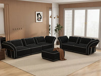Deluxe Cloud 5-Seater Black Large Space L-Shaped Sectional | 6-Piece (Includes 1 Ottoman), Bouclé Sherpa-Like Fabric, Easy To Clean
