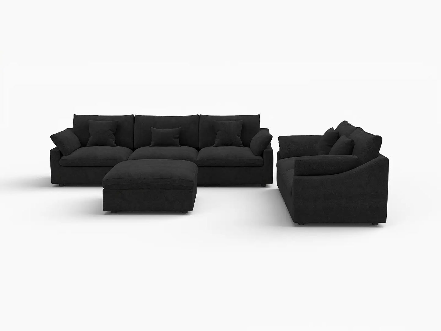 Deluxe Cloud 5-Seater Black Pit Sectional | 6-Piece (Includes 1 Ottoman), Chenille And Linen Fabric, Washable Cushion Covers