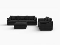 Deluxe Cloud 5-Seater Black Pit Sectional | 6-Piece (Includes 1 Ottoman), Chenille And Linen Fabric, Washable Cushion Covers