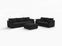 Deluxe Cloud 5-Seater Black Pit Sectional | 6-Piece (Includes 1 Ottoman), Chenille And Linen Fabric, Washable Cushion Covers